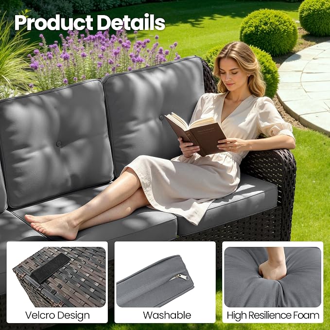 Kullavik 7 Pieces Patio Furniture Set,All-Weather Wicker High Back Outdoor Swivel Rocker Patio Chairs with Coffee Table & Thick Cushions,Paito Conversation Set for Porch,Deck,Grey