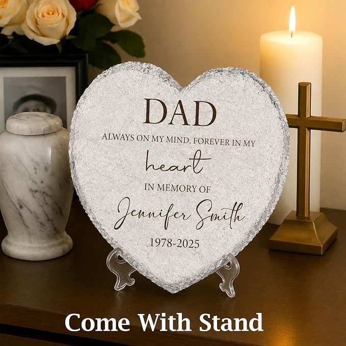 Personalized Dad Memorial Garden Stone, Custom Sympathy Stone for Loss of Father Mom Grandparents, Bereavement Gifts for Loss of Loved One Memorial Plaque, Family Keepsake for Garden Outdoor Décor