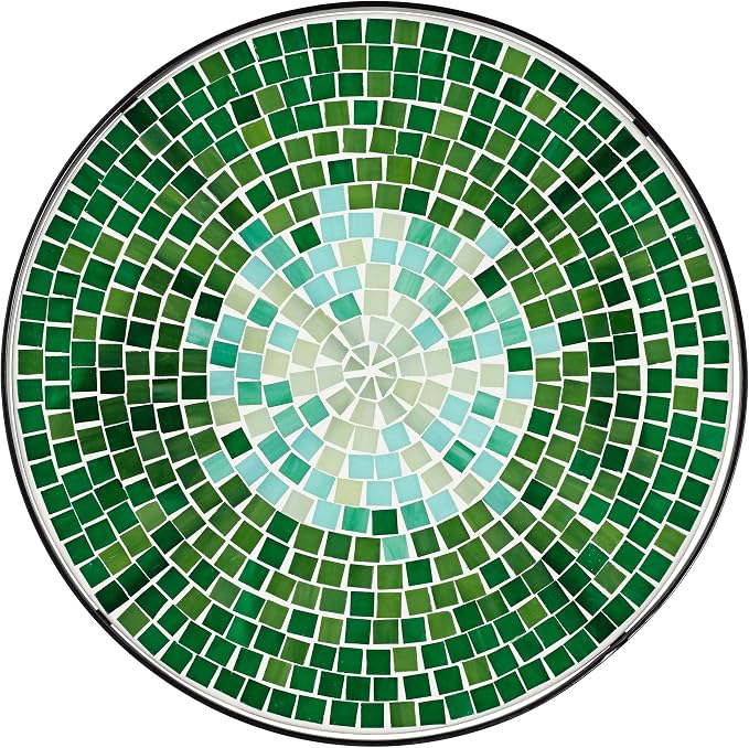 Teal Island Designs Bella Modern Black Metal Round Outdoor Accent Side Tables 14" Wide Set of 2 Set of 2 Green Mosaic Tile Tabletop Gracefully Curved Legs for Spaces Porch Patio Home House Balcony