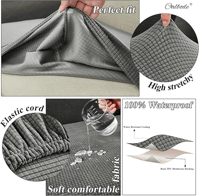 CALBODE 8Pcs Outdoor Stretch Cushion Covers,Waterproof Outdoor Chair Cushion Covers for Patio Furniture, Washable Jacquard Couch Covers Replacement for Patio Furniture(Grey, Cover Only)