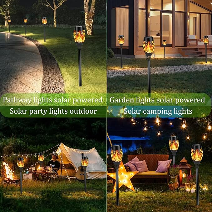 Solar Flame Lights Outdoor, Solar Torch Lights with Flickering Flame for Garden Decor - Waterproof 12 Led Torches for Outside, Yard Light for Pathway Lawn Patio Halloween Decorations 12 Pack