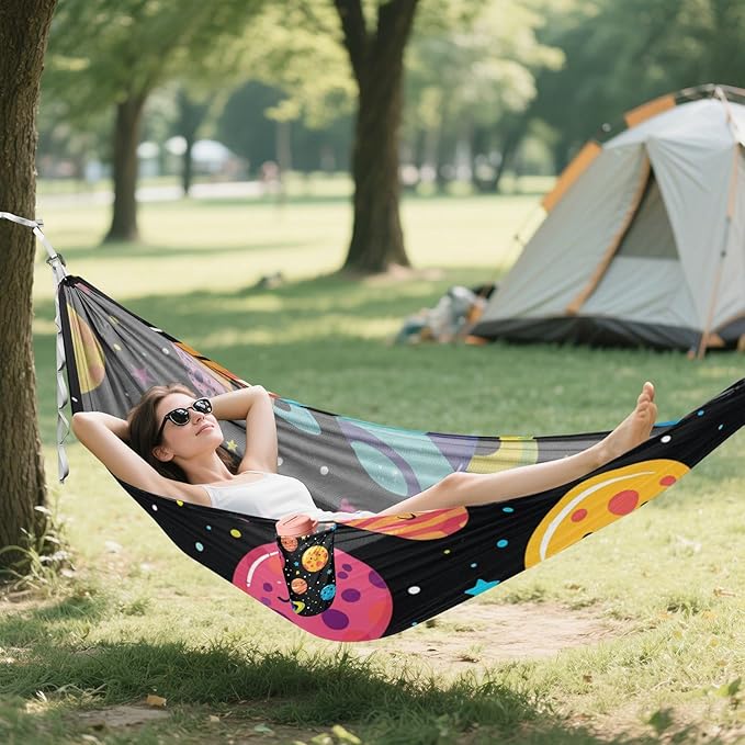 Colorful Cartoon Planets 330lb Capacity Hammocks for Camping with Portabl Carry Bag Backyard Hammock for Outside Beach Patio Garden Silla colgante para Patio Exterior