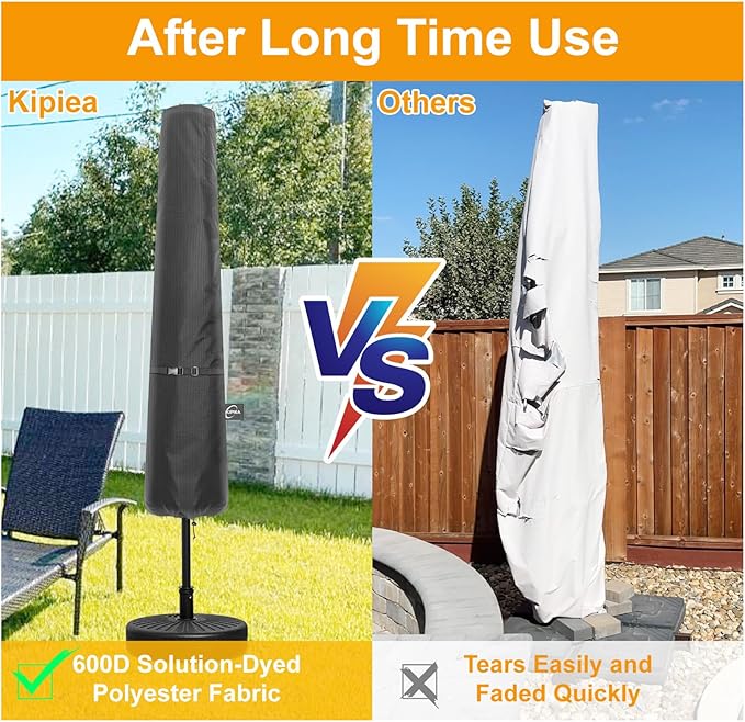 Kipiea Patio Umbrella Covers for 7-10' Market Umbrella, Upgraded 600D Heavy Duty Outdoor Umbrella Covers with Support Pole and Zipper