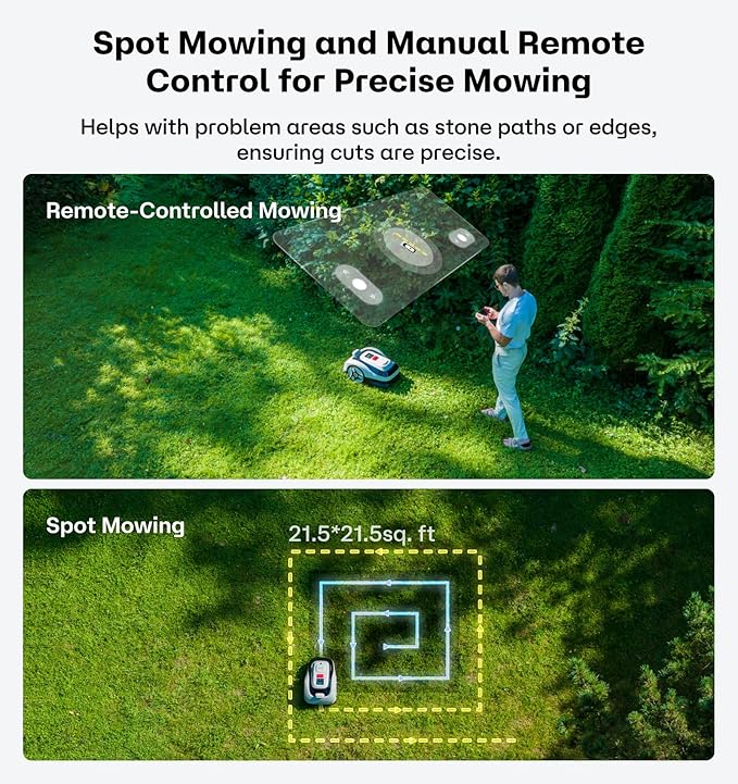 Raccoon 2 SE Robot Lawn Mower with Replaceable Front Wheels, Auto Mapping Robotic Lawnmower for 0.15 Acre with APP Control, Vision Navigation, 20°Slope, Ideal Robot Mower for Small Lawns