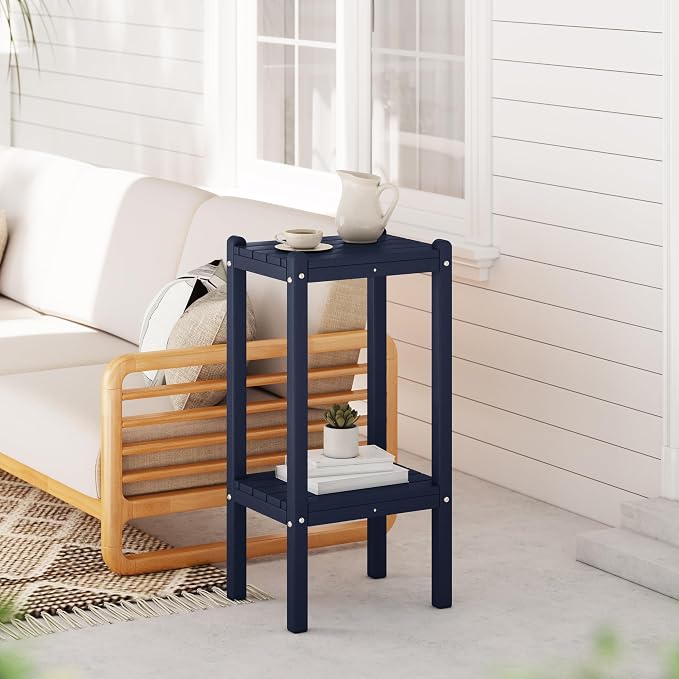 Costaelm Outdoor Side Table, 2-Tier Small Patio Coffee Tables for Outside, Outdoor End Tables for Patio, Adirondack Side Table for Outside, Outside Table for Pool, Porch, Garden, Navy Blue