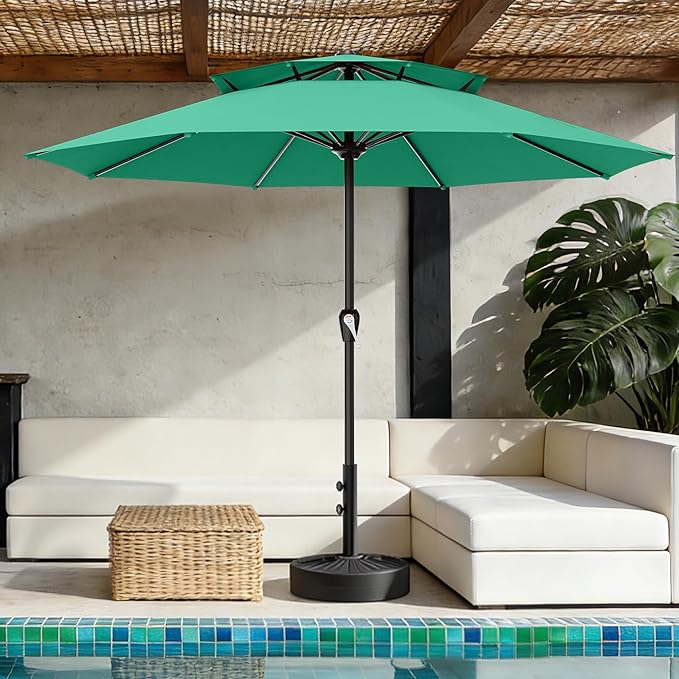 AreShark 12ft 2 Tiers Patio Umbrella - Outdoor Umbrella Waterproof UV Protection, Market Table Umbrella w/ 8 Sturdy Ribs&Crank for Pool, Porch, Garden(Turquoise)