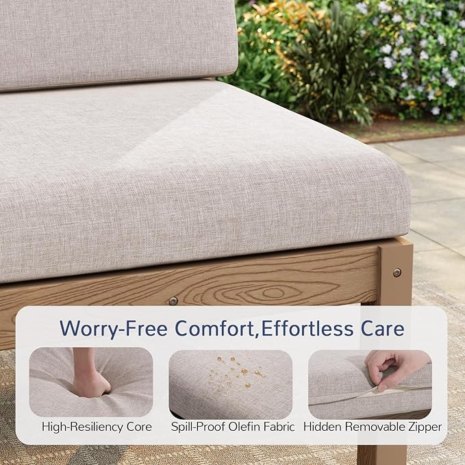 Stoog 11-Piece Patio Furniture Set, U-Shaped Modular Patio Sofa Set - Gap-Free & No Shifting Design, HIPS Frame & Olefin Cushions for All-Weather Use, Teak
