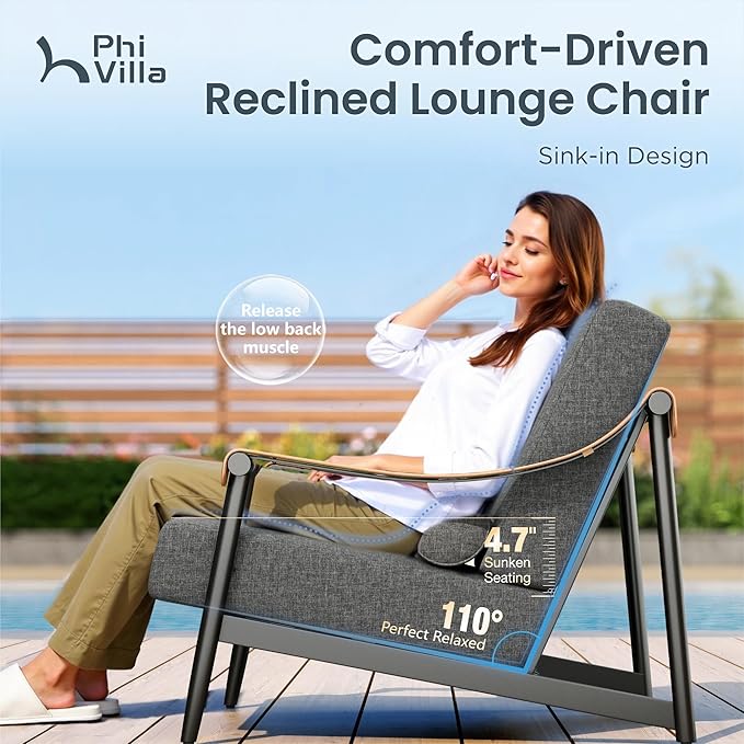 PHI VILLA 2PCS Patio Sofa Chair Set of 2, Extra Thick Cushion & Wider Deeper Seating, Metal Rustproof Frame & Olefin Cushion Fabric for All-Weather Outdoor Use (Backyard ICON Collection)