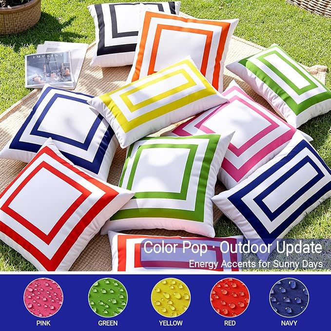 JOJOGOGO 12x20 Navy Blue Frame Outdoor Lumbar Pillow Covers Waterproof & Sunproof Set of 2, White and Navy Outdoor Decorative Lumbar Throw Pillows for Patio Furniture and Porch Decor(Without Inserts)
