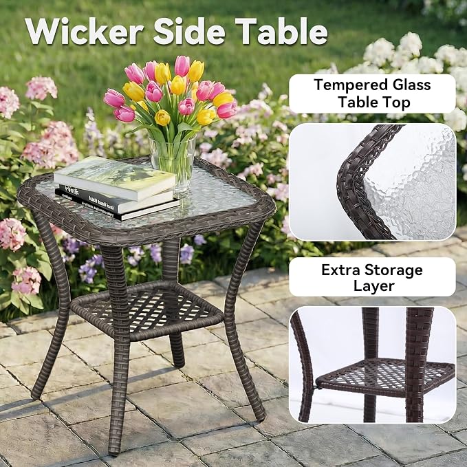 6 Piece Outdoor Wicker Patio Furniture Set, Outdoor Swivel Rocker Patio Chairs Set with Thickened Olefin Cushions, High Back and Deep Seating, Hand-Woven PE Rattan for Porch, Deck