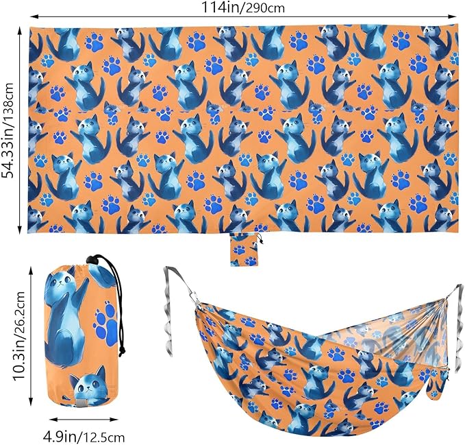 Camping Hammock Outdoor Hammocks for Outside Kitten Orange Beach Trees Portable Lightweight with Pockets Tree Straps Indoor
