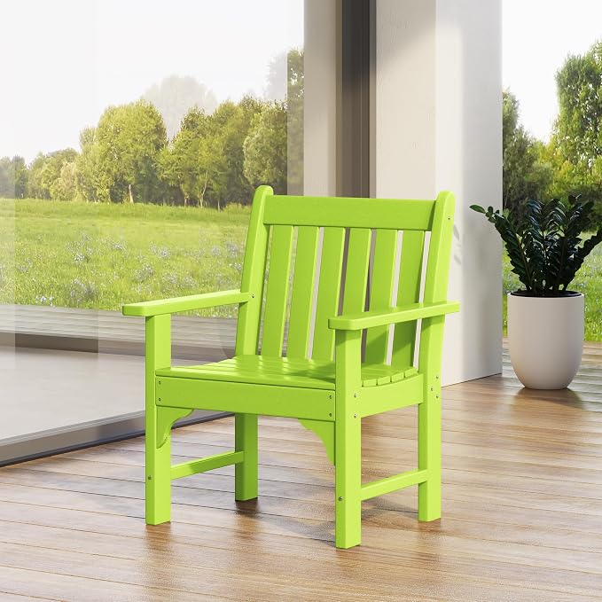 Costaelm Outdoor Dining Arm Chair, Patio HDPE Garden Dining Table Chair, Poly Lumber Waterproof Restaurant Bistro Farmhouse Chairs for Outside Porch Backyard, Lime