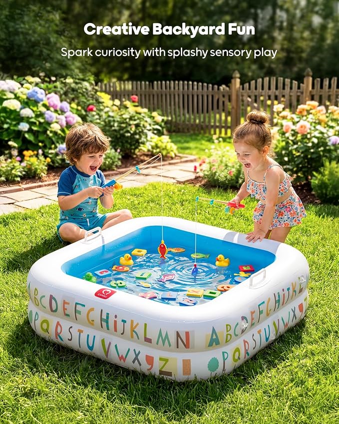 QPAU Baby Pool with Detachable Canopy for Sun Protection, 35" x 10" Portable Inflatable Kids Pool with Padded Bottom, Kiddie Pool & Ball Pit with Handles for Backyard and Indoor, Ages 1-3 (Blue)