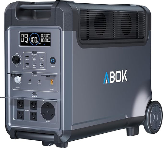 ABOK Ark3600 Portable Power Station, 3840Wh LiFePO4 Battery, Expandable to 11520Wh, 3H Fast Charge, 15 Outlets, UPS 10ms, 3600W Solar Generator for Home Backup, Camping, RV