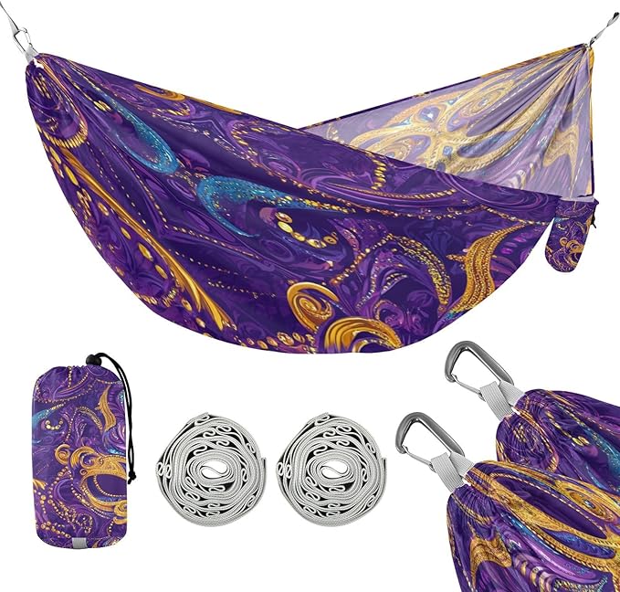 Mardi Gras Carnival Jewelry Outdoor Hammock with Tree Straps Tree Hammock for Outside Beach Patio Garden
