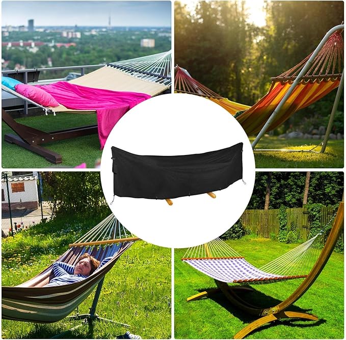 Hammock Cover Waterproof Windproof, 420D Oxford Fabric Hammock Stand Cover, Dustproof Anti-UV Outdoor Hammock Covers, Weather Resistant Hammock Protective Cover for Garden Patio Yard, 380x17x80cm