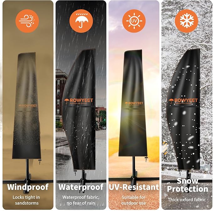 Umbrella Covers for Outdoor Umbrellas 12-14ft, 420D Oxford Patio Umbrella Cover Waterproof UV-Resistant Protection for Offset Umbrella & Parasol (Fits Cantilever Umbrella up to 12′S/14′R)