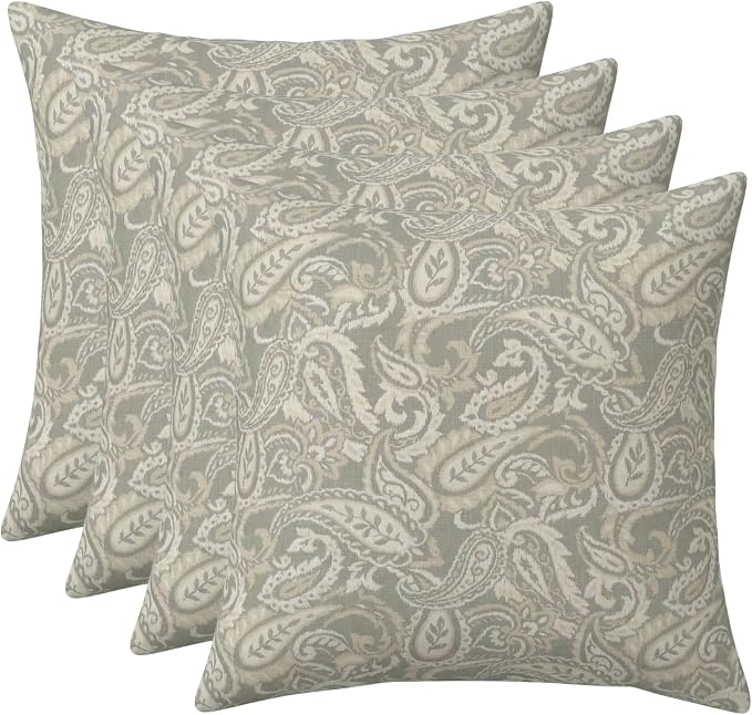 RSH DECOR: Square Throw Pillows Set of 4 | 20" x 20" | Water and Fade-Resistant Performance Fabric | Outdoor Pillow Covers with Down-Alternative Inserts | Made in USA (Ayideal Fossil)