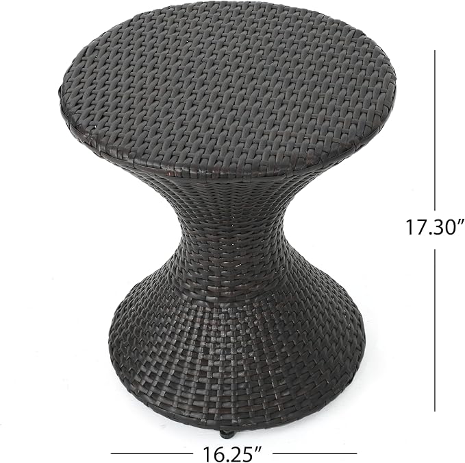 Outdoor Wicker Side Table, Lightweight & Water-Resistant All-Weather, 17.3" Small Rattan End Table Wicker Patio Table, for Patio Porch Living Room, Brown
