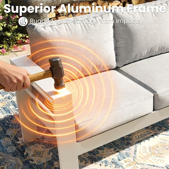 5 Pieces Modern Aluminum Patio Furniture Set, Outdoor Conversation Sets Metal Sectional Sofa with Coffee Table