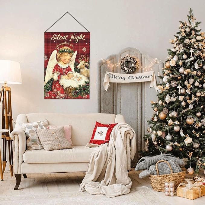 Christmas Angel Garden Flag 12x18 Inch Double Sided All-Weather Polyester Outdoor Flag For Patio Lawn Yard And Garden Welcome Decor