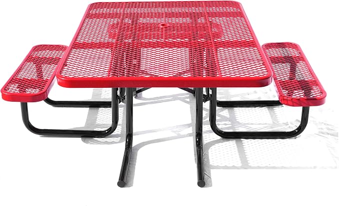 ADA Outdoor Picnic Table, Expanded Metal, Wheelchair Accessible, Red, 46 Inch Square