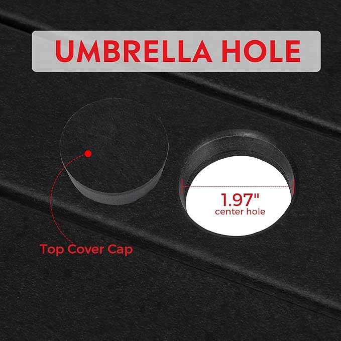 Costaelm Outdoor Patio Table, Outdoor Dining Table for 4, Weather Resistant Square Patio Table with Umbrella Hole for Garden, Poolside, Porch, Black