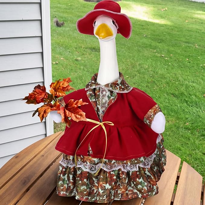 Suzile Fall Porch Goose Outfit Autumn Maple Goose Clothes for 23 Inch Cement or Plastic Geese Costume Dress for Yard Lawn Outdoor Garden Patio Duck Statue Thanksgiving Party Holiday Decor