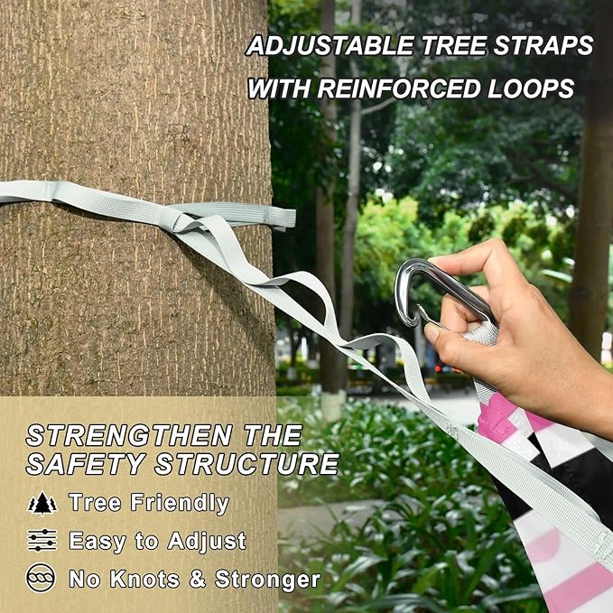 Black and Pink Valentine Heart Stripes 330lb Capacity Hammocks with Tree Straps Hanging Hammock for Outside Beach Patio Garden macas mexicanas de Patio para Adulto