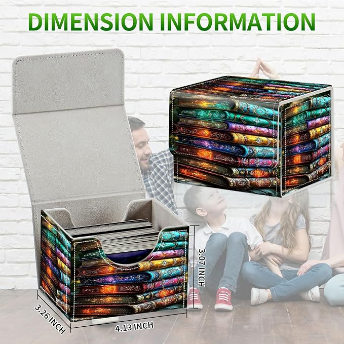 Card Deck Box for MTG, Cards Storage Box Fits 120+ Sleeved, Leather Small Size Strong Magnetic Closing Card Case for Board Games Magic TCG CCG Baseball Collection, Colorful Books