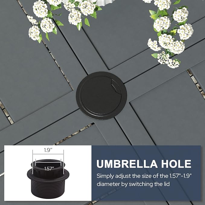 VICLLAX 47.2" Round Patio Dining Table for 4-6, All Weather Metal Outdoor Table with 1.57" Umbrella Hole and Storage Shelf for Garden Lawn Deck, Dark Grey