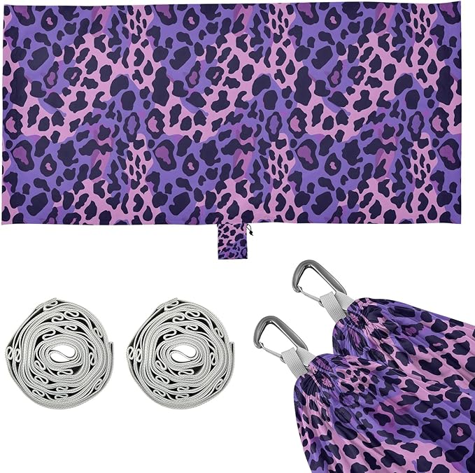 Camping Hammock Outdoor Hammocks for Outside Purple Leopard Skin Texture Beach Trees Portable Lightweight with Pockets Tree Straps Indoor Small