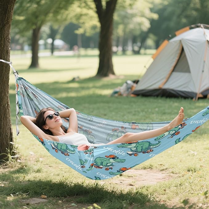 Camping Hammock Outdoor Hammocks for Outside Crocodile Skateboard Green Beach Trees Portable Lightweight with Pockets Tree Straps Indoor Small