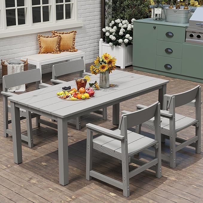 Jocoevol 5-Piece HIPS Patio Dining Set for 4 Person Outdoor Dining Sets with Umbrella Hole Tables and Chairs Furniture Set All Weather Proof for Garden, Backyard, Poolside