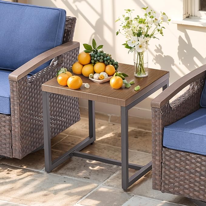 Luxury 5 Piece Heavy Duty Patio Furniture Set with Swivel Chairs - All Weather Wicker Comfort Thick Cushion Outdoor Conversation Set with Sofa & Coffee Table for Porch Poolside Deck - Blue