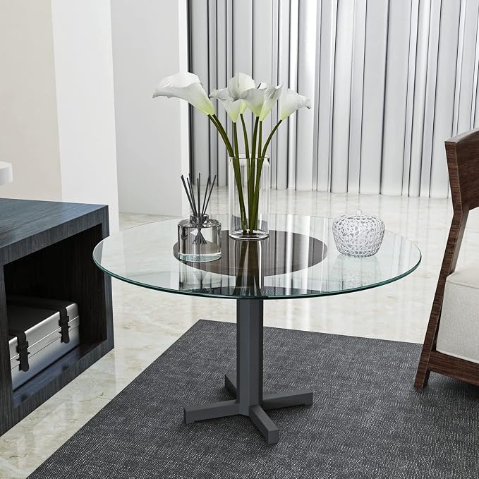 Meihua Glass Table Top, 24 Inch Round 1/4" Thick Round Polished Edge, Clear Tempered Glass Surface Protector, Multipurpose for Dining Table, Patio, Coffee and End Table