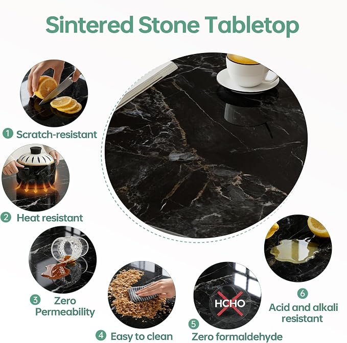Rectangle Table Top,55.1 ” x 27.5 ” Black Sintered Stone Tabletop, DIY Replacement & Cover Marble Desktop, Scratch & Wear Resistant, Easy to Clean, Suitable for Indoor & Outdoor