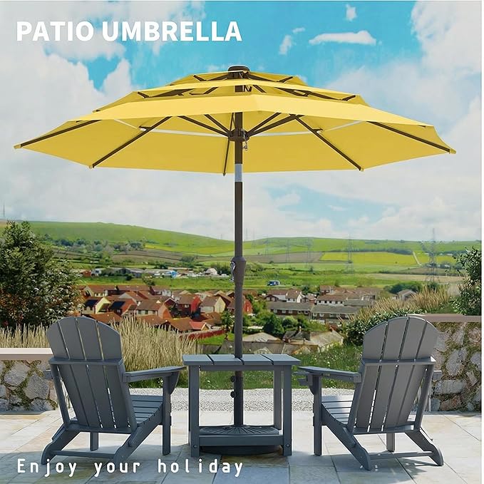 10FT Patio Umbrella 3 Tiers Outdoor Market Umbrella w/Push Button Tilt, Crank, UV and Waterproof Table Umbrella for Garden, Pool, Backyard, Deck, Lawn, Sunshine Yellow