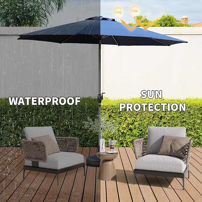 Domi 10FT Patio Umbrella, Outdoor Table Umbrella with Aluminum Pole, UV Protection Waterproof Market Sun Umbrella with Push Button Tilt and Crank for Garden, Deck, Backyard, Pool (Navy Blue)