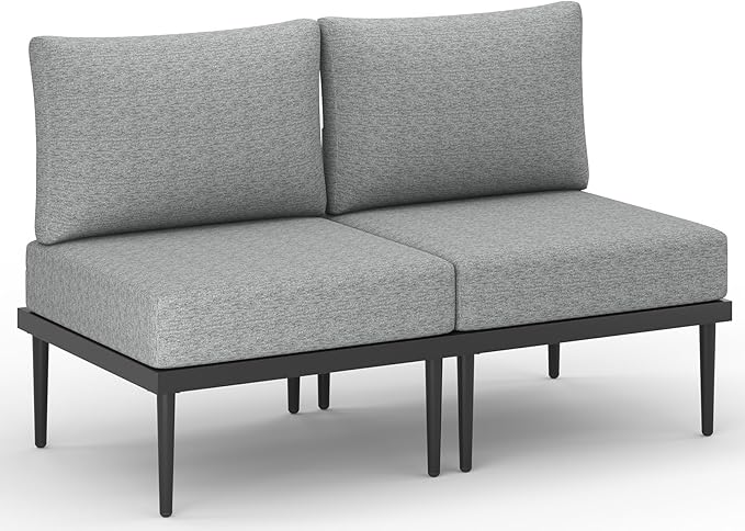 Metal Patio Furniture Set, 2 Pieces Outdoor Sectional Sofa Sets, 6" Thick Cushion Modular Armeless Loveseat for Balcony, Patio & Courtyard, Gray