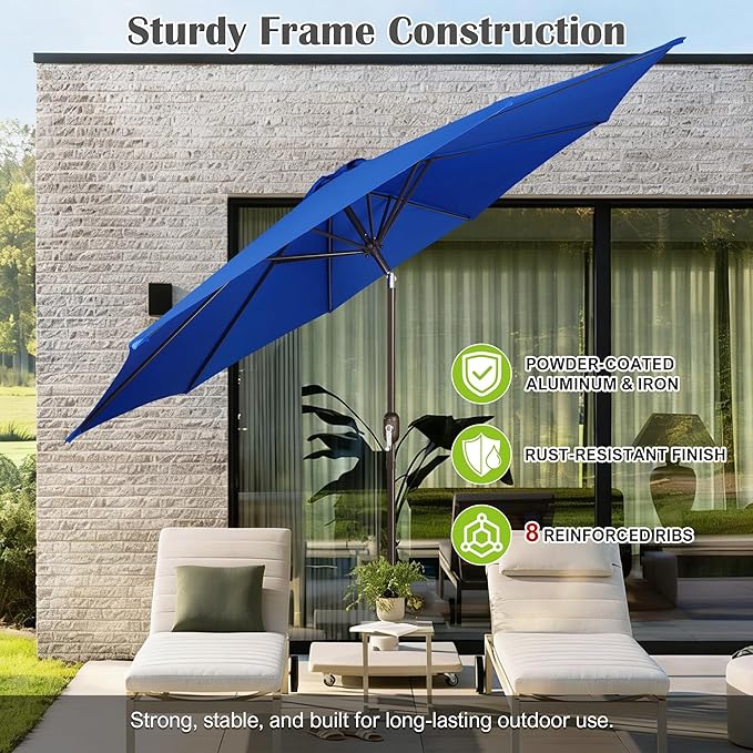 Blissun 10FT Outdoor Patio Umbrella, Outdoor Table Umbrella, Yard Umbrella, Market Umbrella with 8 Sturdy Ribs, Push Button Tilt and Crank
