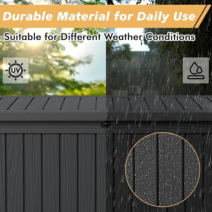 Fancyango 180 Gallon Outdoor Deck Box Waterproof, Large Storage Box for Patio, Resin Storage Bench Lockable for Garden Tools, Package Delivery, Black