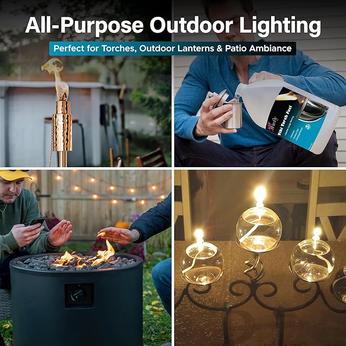 Firefly Fuel Tiki Torch Fuel – Clean-Burning Outdoor Lamp Oil for Tiki Torches and Lanterns. Low Smoke, Pure, Odorless Formula, Long-Lasting – Outdoor Patio & Garden Use - 1 Gallon