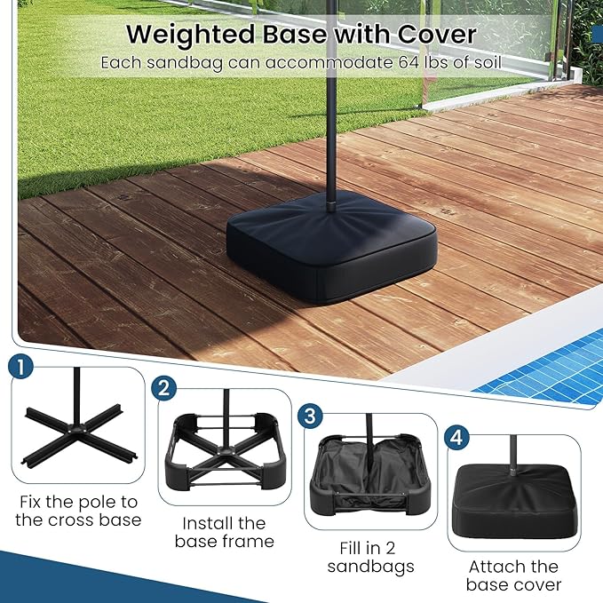 Tangkula 13FT Double-Sided Solar Patio Umbrella, Extra-Large Outdoor Twin Umbrella with 36 LED Lights, Vented Top, Crank Handle, 12 Ribs, Weighted Base Included for Backyard Poolside Deck (Wine)