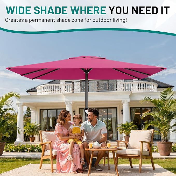 AreShark 8' x 10' Rectangle Patio Umbrellas for Outdoor, Outdoor Table Umbrella, Large Outdoor Patio Umbrellas with 8 Sturdy Ribs for Pool, Garden, Market (Rose Pink)