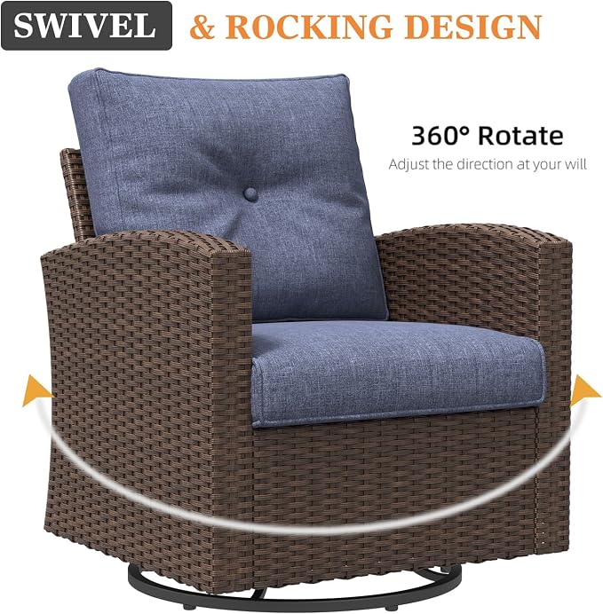 8 Pieces Patio Furniture Swivel Chairs Set with Fire Pit Table, Outdoor Wicker Glider Rocking Chairs with Sofa Set