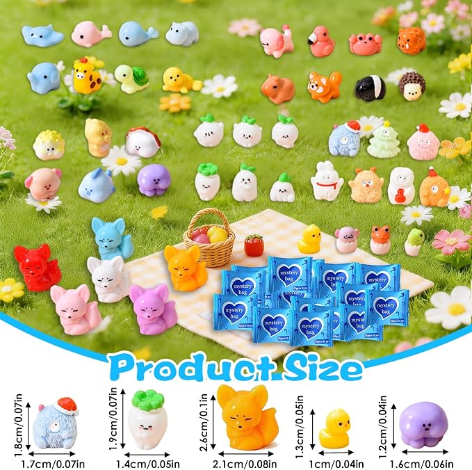 Mini Glow In The Dark Animal Resin Models, Resin Animals Mystery Bags, Individually Wrapped Blind Bags Tiny Animal Figurines, Collectible Mini Animals For Fairy Garden, DIY Crafts (50, B-Animal)
