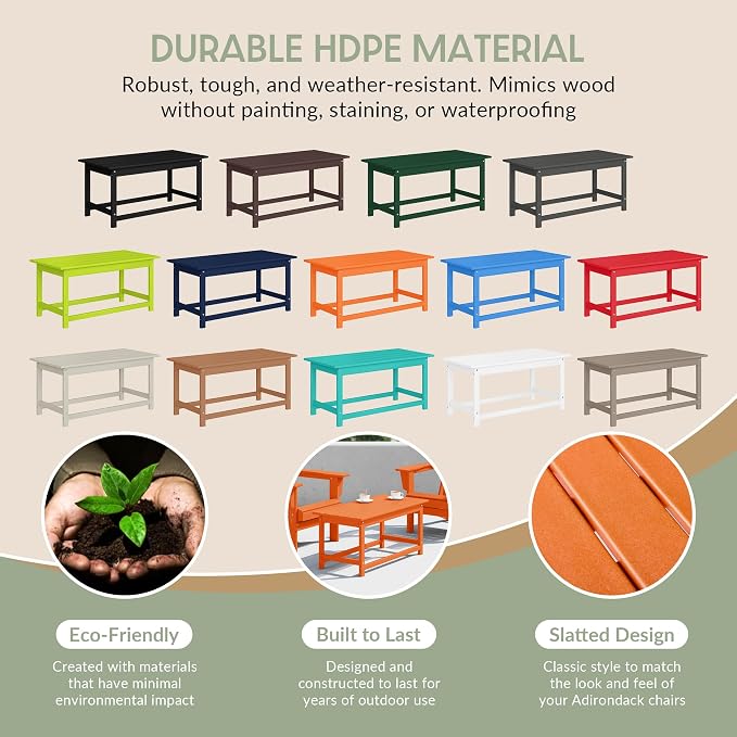 WestinTrends Malibu Outdoor Coffee Table, 35" x 17.5" All Weather Poly Lumber Patio Adirondack Coffee Table for Garden Lawn Porch Balcony, Orange