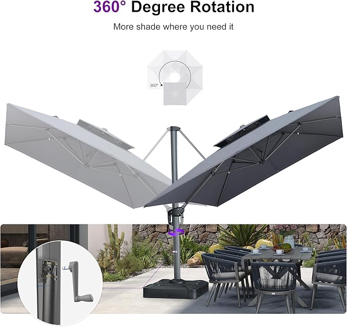 PURPLE LEAF Cantilever Umbrella 10' X 13' Outdoor Patio Rectangular Double Top Large Heavy Duty 360° Rotation Offset Umbrella for Outside Deck Backyard Garden Pool Cast Slate
