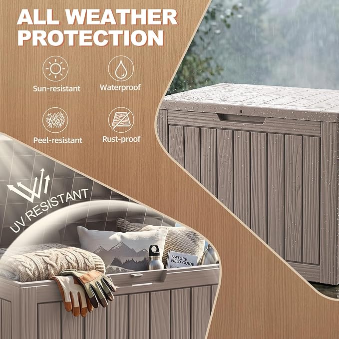 EFU Outdoor Storage Box 60 Gallon Deck Box (Indoor & Outdoor) Lockable UV Resistance Waterproof Resin Storage Bin Storage Box for Outdoor,Patio Storage(Taupe)